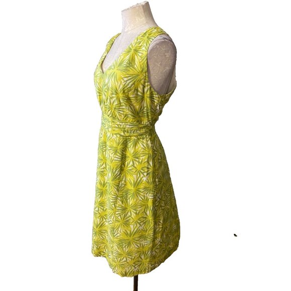 Boden Dress Green Cream 10 All Cotton A Line Washable Sleeveless Summer - Picture 2 of 7